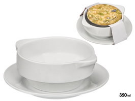 Vessia Consomé de Porcelana Blanco con Plato y Tazón, Capacidad 350 ml, Dimensiones Plato 17 x 17 x 2 cm (Set de 24)