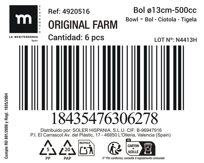 Inde Bol 500cc 13 cm, cerámica, ideal para cocina (18 Unidades)