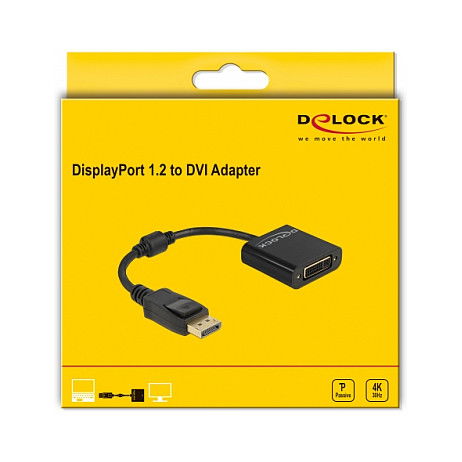 DeLOCK Adaptador DisplayPort 1.2 Macho a DVI Hembra 4K 3840x2160@60Hz Pasivo Negro Cable 0.15 m DeLOCK Adaptador DisplayPort 1.2 Macho a DVI Hembra 4K 3840x2160@60Hz Pasivo Negro Cable 0.15 m