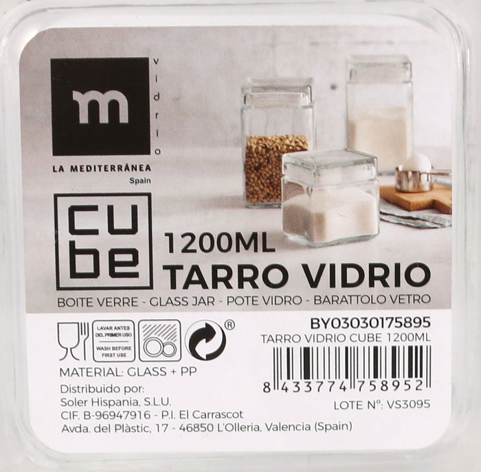 La Mediterranea Tarro de Vidrio Cube 1200ml