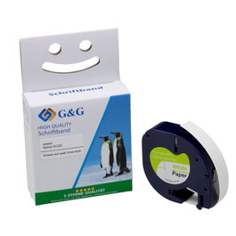 G&G Cinta de etiquetas 12 mm x 4 m Negro sobre blanco compatible con Dymo S0721520 / 91220