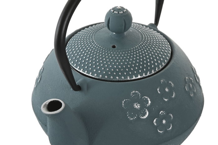 DKD Home Decor Tetera Oriental Azul 800ml Hierro Colado/Inox Apta Inducción, Vitrocerámica y Gas