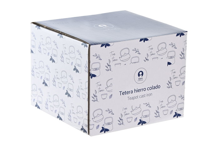 DKD Home Decor Tetera Oriental Azul 800ml Hierro Colado/Inox Apta Inducción, Vitrocerámica y Gas