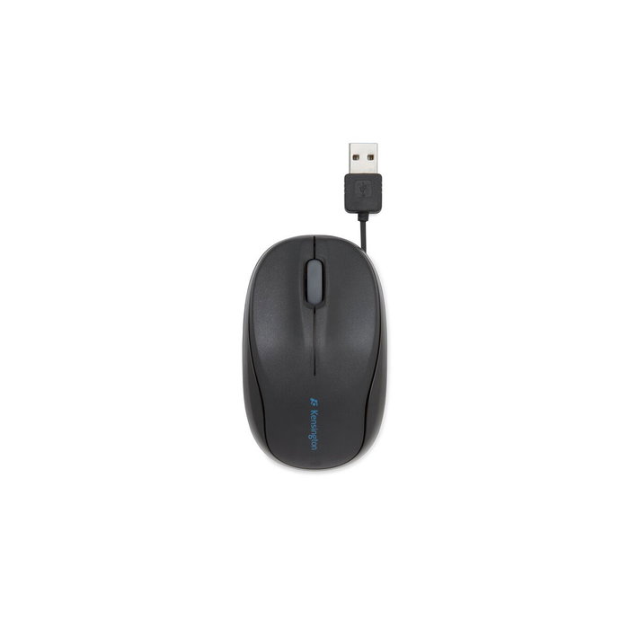 Kensington Pro Fit Ratón Óptico Ambidextro con Cable Retráctil USB, Negro