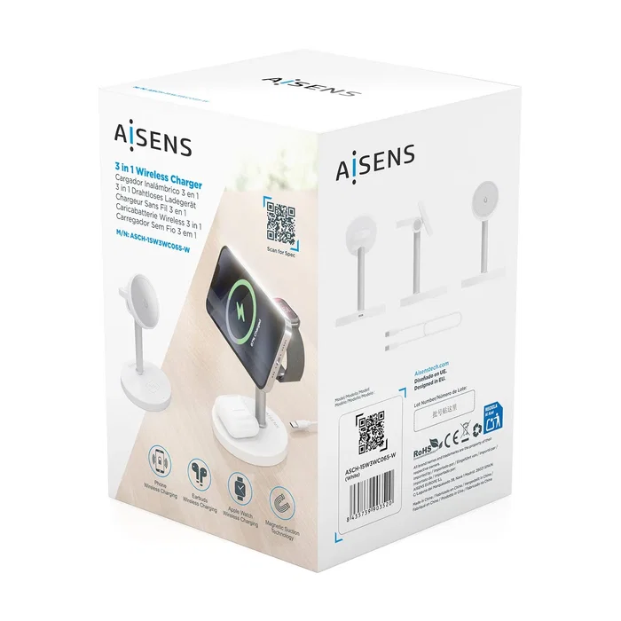 Aisens Cargador Inalámbrico 3 en 1 15W USB-C Blanco ASCH-15W3WC065-W Aisens Cargador Inalámbrico 3 en 1 15W USB-C Blanco ASCH-15W3WC065-W