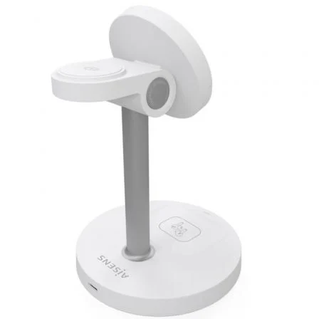 Aisens ASCH-15W3WC065-W Cargador Inalámbrico 3 en 1 15W para Móvil, Apple Watch, Auriculares, Blanco