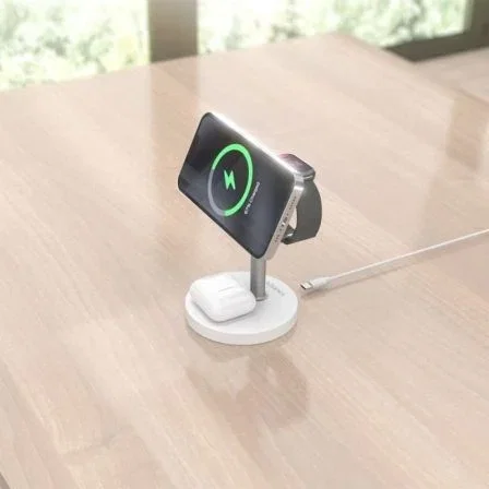 Aisens ASCH-15W3WC065-W Cargador Inalámbrico 3 en 1 15W para Móvil, Apple Watch, Auriculares, Blanco