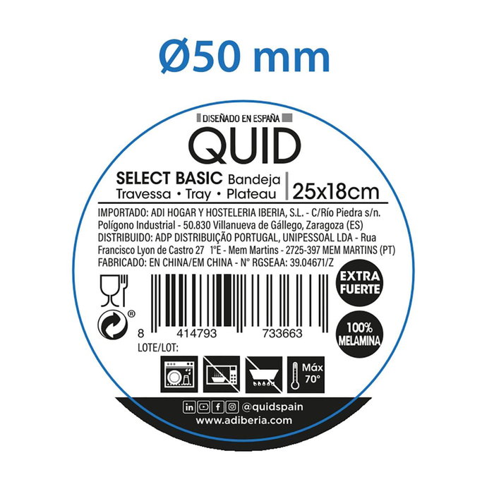 Bandeja Oval Melamina Select Basic Quid 25x18 cm (24 Unidades)