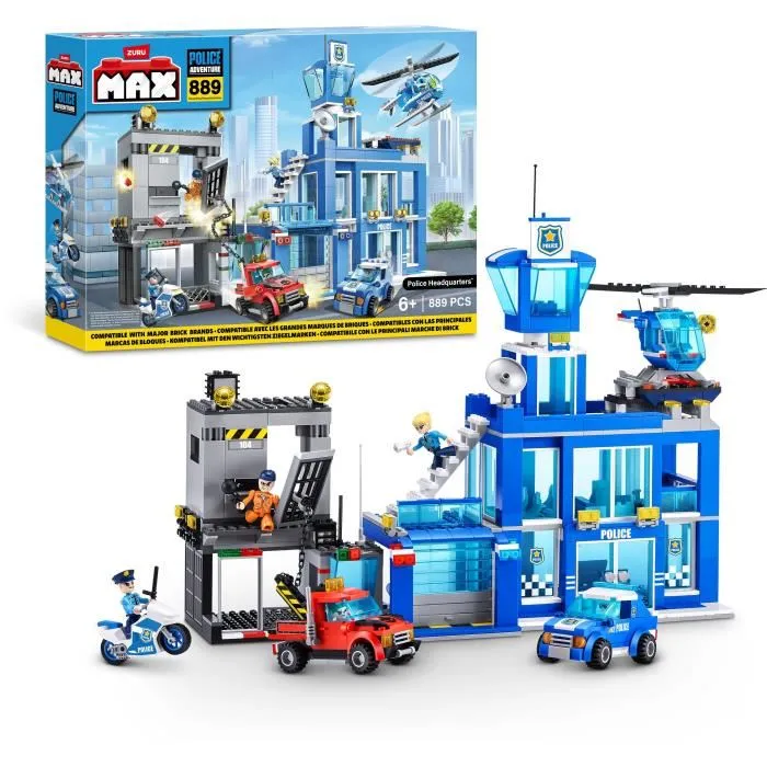 Zuru Max Build Construcción Estación de Bomberos y Estación de Policía con vehículos y accesorios