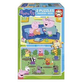 Educa Puzzle de Madera Peppa Pig - 2 Puzzles de 25 Piezas Cada Uno, Edad Recomendada 3+