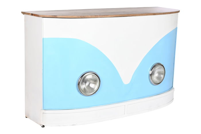 DKD Home Decor Mueble Bar Turquesa Blanco Hierro Mango Cristal 52 x 90 x 157 cm