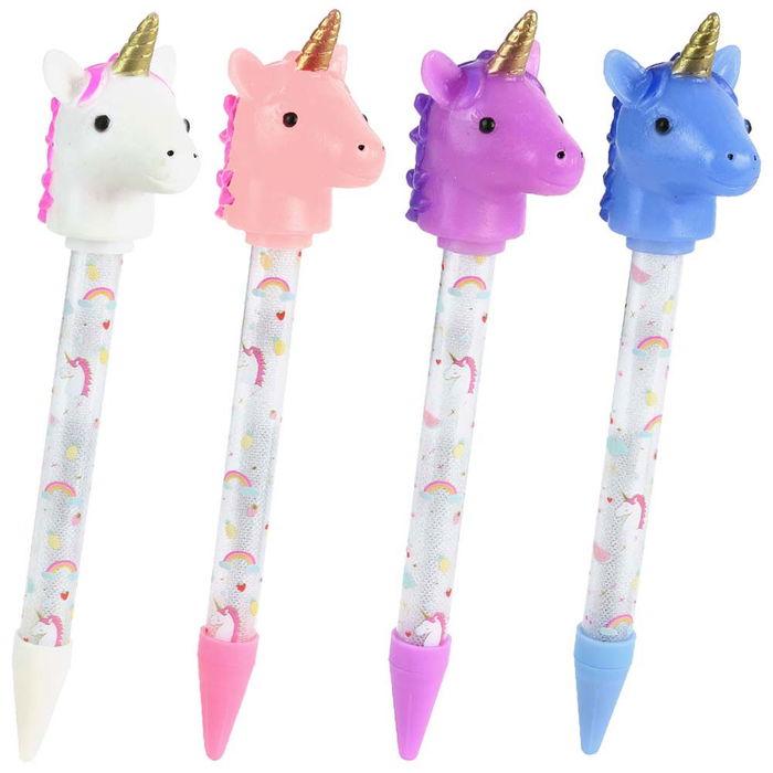 Jeux 2 momes Bolígrafo Unicornio Luminoso My Funny Papet, Tinta Azul, Cabeza de Unicornio Parpadea, Mide 4.5x5.5xh.22 cm