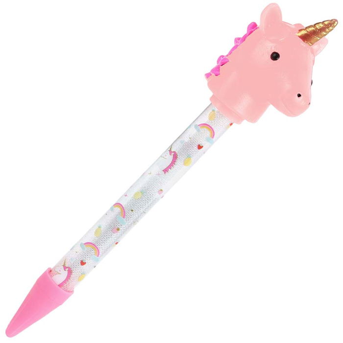 Jeux 2 momes Bolígrafo Unicornio Luminoso My Funny Papet, Tinta Azul, Cabeza de Unicornio Parpadea, Mide 4.5x5.5xh.22 cm