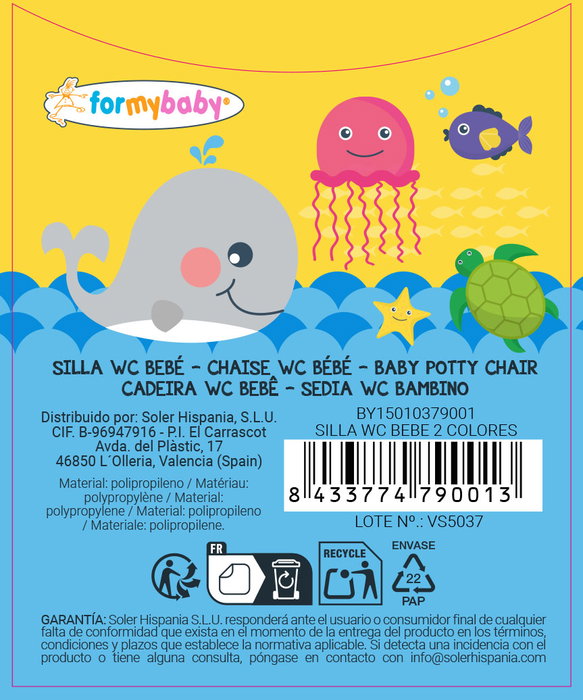 Inde Silla WC Bebé 2 Colores 23 cm Ancho x 19.1 cm Alto x 27 cm Largo (12 Unidades)