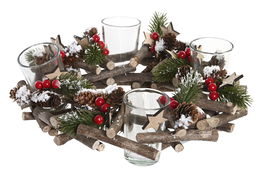 DKD Home Decor Portavelas Navidad Alpina Verde Rojo Marron 30 x 11 x 30 cm (2 Unidades) PVC Cristal