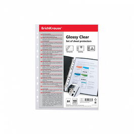 ERICH KRAUSE 46703 Set 100 Fundas Multitaladros Glossy Clear, 60 mcm, A4, Transparente