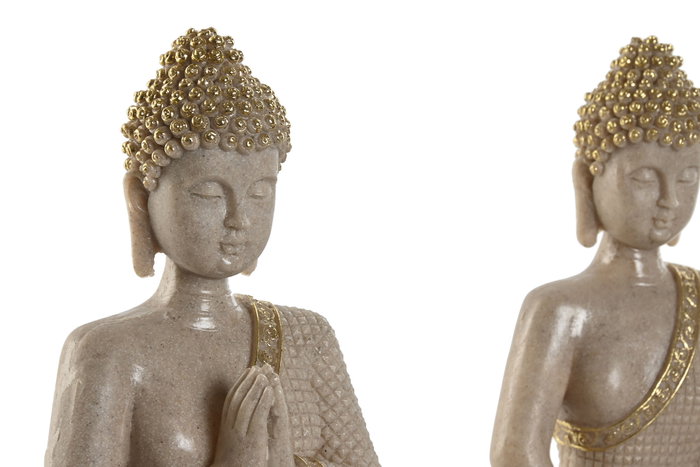 DKD Home Decor Set de 2 Figuras de Buda en Resina Crema y Dorado DKD Home Decor Set de 2 Figuras de Buda en Resina Crema y Dorado
