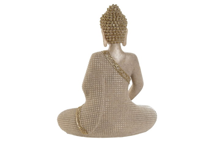 DKD Home Decor Set de 2 Figuras de Buda en Resina Crema y Dorado DKD Home Decor Set de 2 Figuras de Buda en Resina Crema y Dorado
