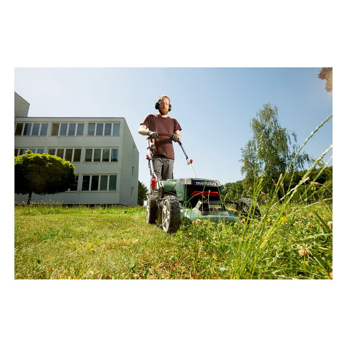 Metabo RM 36-18 LTX BL 46 Cortacésped Manual Eléctrico con Batería, Ancho de Corte 46 cm para 800 m2, 55 L Bolsa Recogedora, 7 Alturas Ajustables 2.5-8 cm