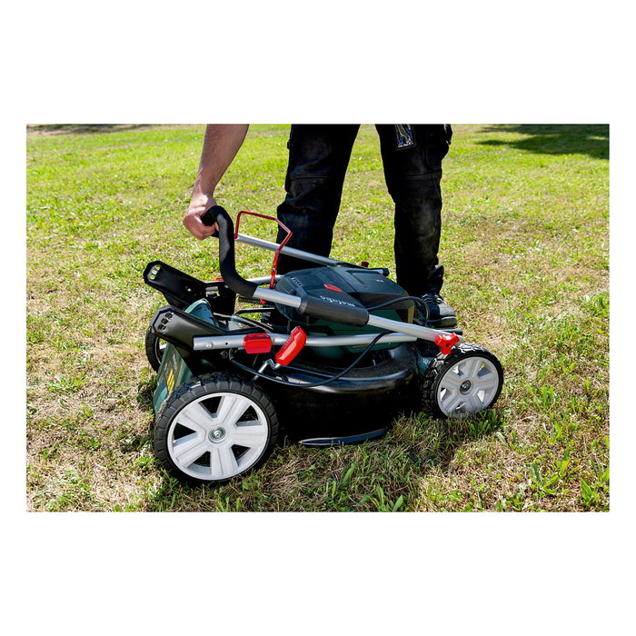 Metabo RM 36-18 LTX BL 46 Cortacésped Manual Eléctrico con Batería, Ancho de Corte 46 cm para 800 m2, 55 L Bolsa Recogedora, 7 Alturas Ajustables 2.5-8 cm