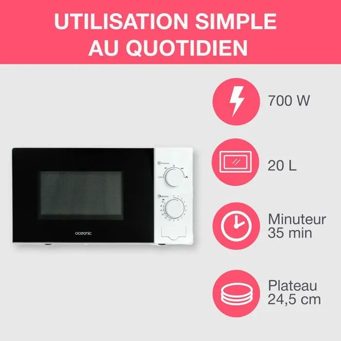 Oceanic Mo20W11 Microondas Blanca 45.4 x H26.1 x D32.6 cm - 20L