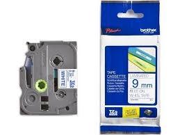 Brother Cinta Rotuladora Laminada, Texto Azul Sobre Blanco, 9 mm x 8 m - TZe223