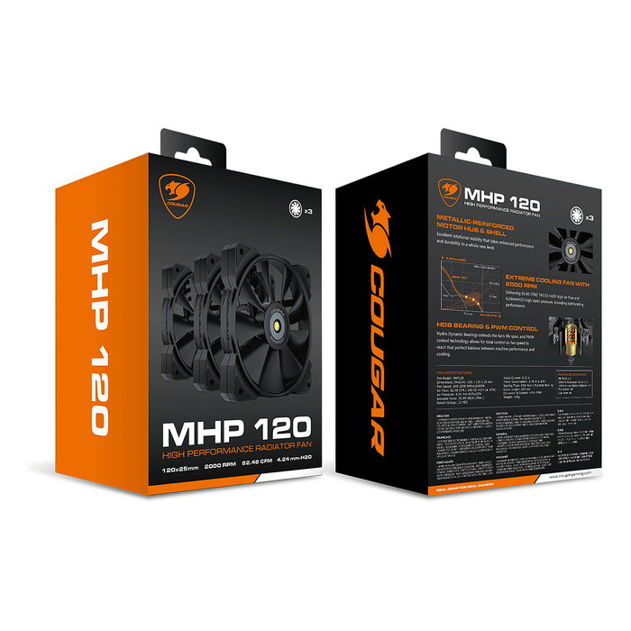 Cougar MHP 120 CGR-CF-MHP12HB3 Pack de 3 ventiladores de 120 mm, Negro Cougar MHP 120 CGR-CF-MHP12HB3 Pack de 3 ventiladores de 120 mm, Negro