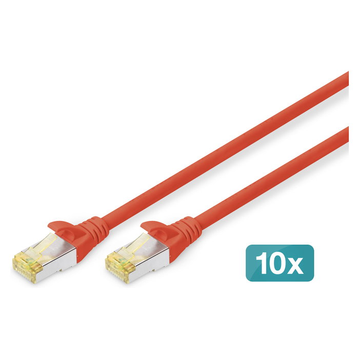 Digitus Cable de conexión CAT 6A S/FTP, 10 unidades, 1m, Rojo Digitus Cable de conexión CAT 6A S/FTP, 10 unidades, 1m, Rojo