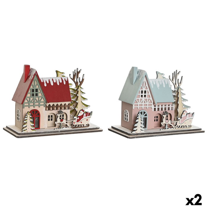 DKD Home Decor Casa LED de Madera Surtida (2 unidades)
