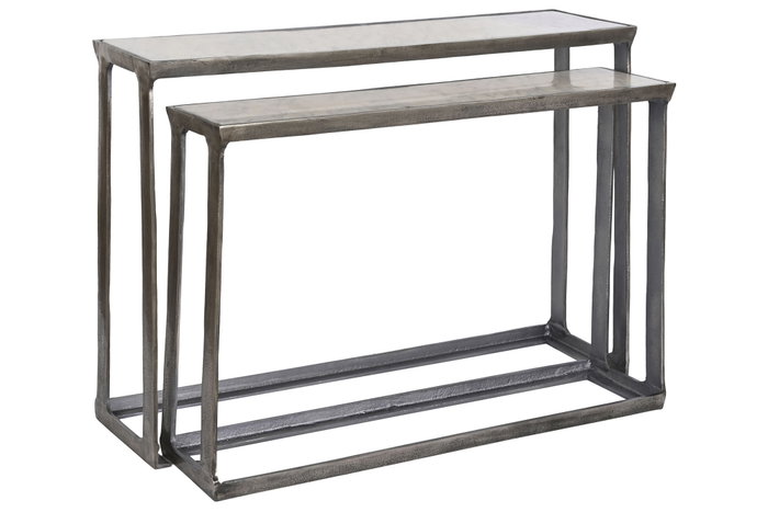 DKD Home Decor Alu antik 23 Consola Mármol Aluminio Plateado Blanco 108 x 79 x 30 cm Set de 2
