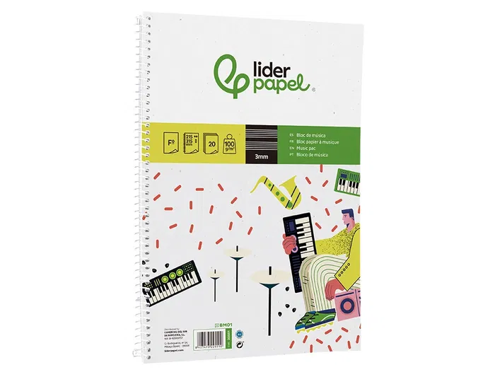 Liderpapel Bloc Música Pentagrama 3mm Folio 20 Hojas 100 g/m²