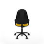 Silla de oficina Algarra con mecanismo Contacto permanente básico tapizada con Tela color Amarillo. Equipada con Base poliamida negra, Brazos fijos y Ruedas de parqué