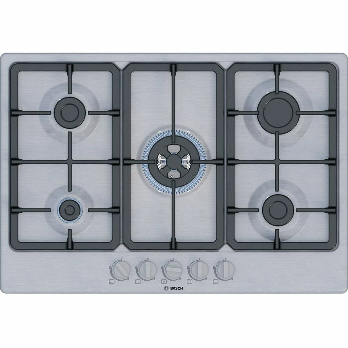 Bosch Serie 4 PGQ7B5K90 Placa de gas de 5 fuegos en acero inoxidable Bosch Serie 4 PGQ7B5K90 Placa de gas de 5 fuegos en acero inoxidable
