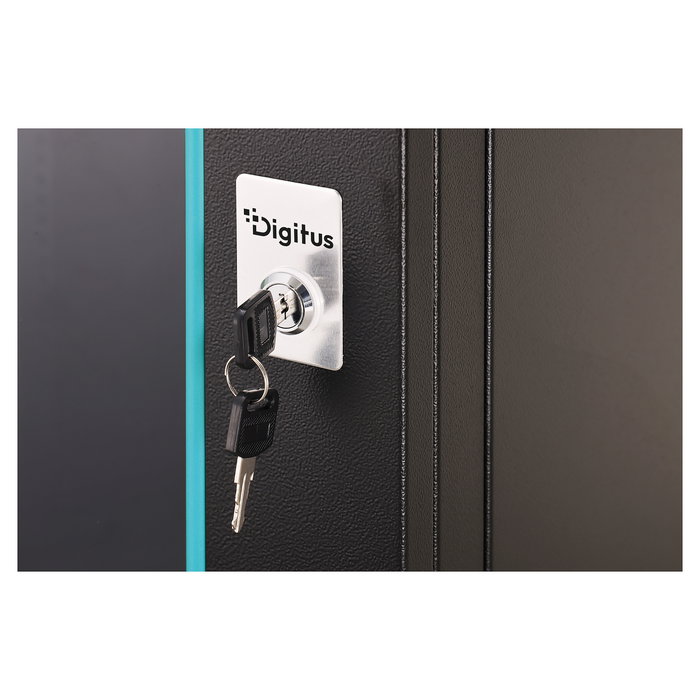 Digitus Bastidor de Pared Rack 16U Dynamic-N - Caja Mural 600x600x785 mm, 60 kg, Puertas de Cristal y Acero, con Rieles, Bloqueo y Gestión de Cables, Negro