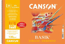 Bloc De Dibujo Guarro-Canson Basik Con Espiral Liso 2 Taladros A3+ 130G 20H (Set de 10)