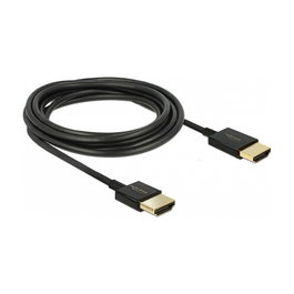 DeLOCK 85117 Cable HDMI High Speed con Ethernet, 4K UHD 3D, 0.25 m, Conectores HDMI-A Macho a HDMI-A Macho, Negro, Calidad Slim