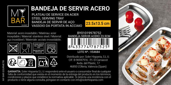 My Bar Bandeja para Servir de Acero Inoxidable de 23.5 cm (24 Unidades)