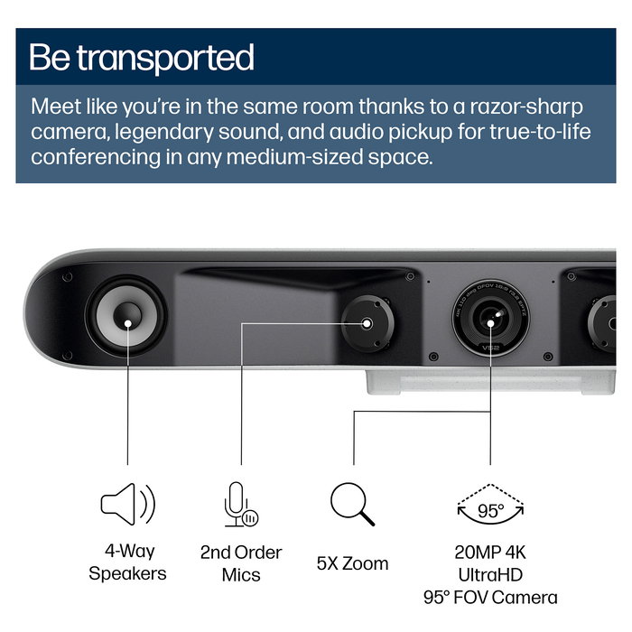 HP Poly V52 Videobar USB 4K para Microsoft Teams Blanco
