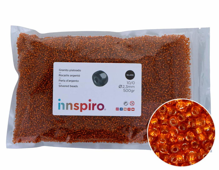 Innspiro Rocalla de Vidrio Redonda Plateado Naranja 2,3mm 500g Innspiro Rocalla de Vidrio Redonda Plateado Naranja 2,3mm 500g