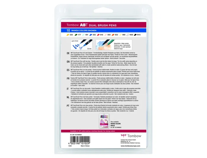 Tombow ABT Dual Brush Estuche 10 Colores Manga Shonen