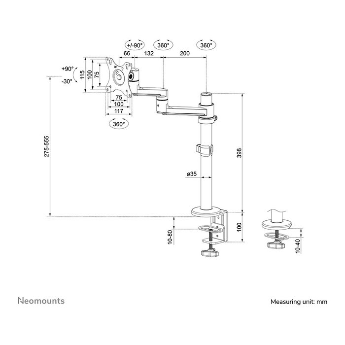 Neomounts DS60-425WH1 Brazo de Monitor de Escritorio Ajustable para Pantallas 17-27" (43.2-68.6 cm), con VESA 100x100, Carga 8 kg, Color Blanco Neomounts DS60-425WH1 Brazo de Monitor de Escritorio Ajustable para Pantallas 17-27" (43.2-68.6 cm), con VESA 100x100, Carga 8 kg, Color Blanco
