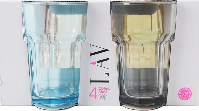 LAV Set de 4 Vasos Aras, 365 cc, 8.3 x 8.3 x 12 cm, Colores Variados (6 Cajas)