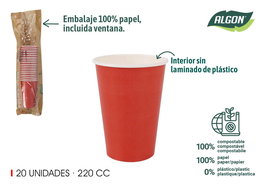 Algon Set-20 Vaso Carton Rojo 220 cc (20 Unidades)