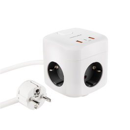 BASE DE 3 ENCHUFES x3USB (2 USB A + USB-C) + INTERRUPTOR BLANCO NANOCABLE