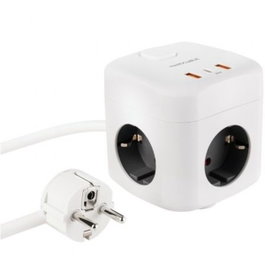 Nanocable Regleta Cubo con 3 Enchufes y 3 USB (2 USB-A + 1 USB-C), GaN, Blanco