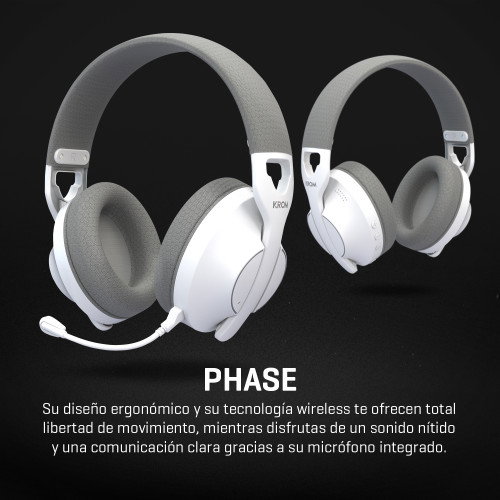 Krom Phase Auriculares Gaming Inalámbricos con Micrófono, Blanco Krom Phase Auriculares Gaming Inalámbricos con Micrófono, Blanco