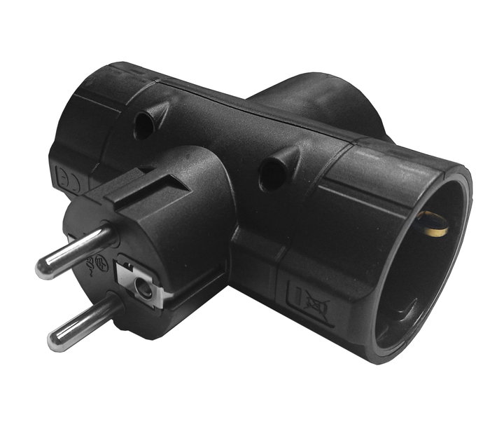 Simon Adaptador triple lateral schuko 2p+t 16a 250v~, negro
