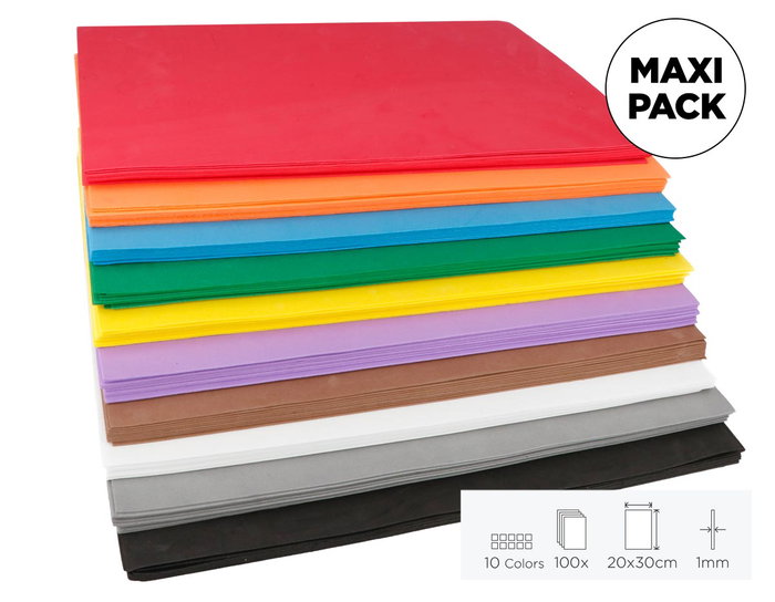 Innspiro Maxi Pack Escolar 100 láminas goma EVA surtido 10 colores 20x30cm x 1mm Innspiro Maxi Pack Escolar 100 láminas goma EVA surtido 10 colores 20x30cm x 1mm