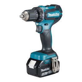 Makita DDF485RTJ - Taladro Percutor Atornillador a Bateria de 18V, Sin Llave, 1900 RPM, Capacidad en Acero 1.3 cm, Incluye 2 Baterias y Cargador (Kit)