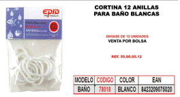 Cortina Baño Anilla Blanca Bolsa 12 Unidades 55.60.05